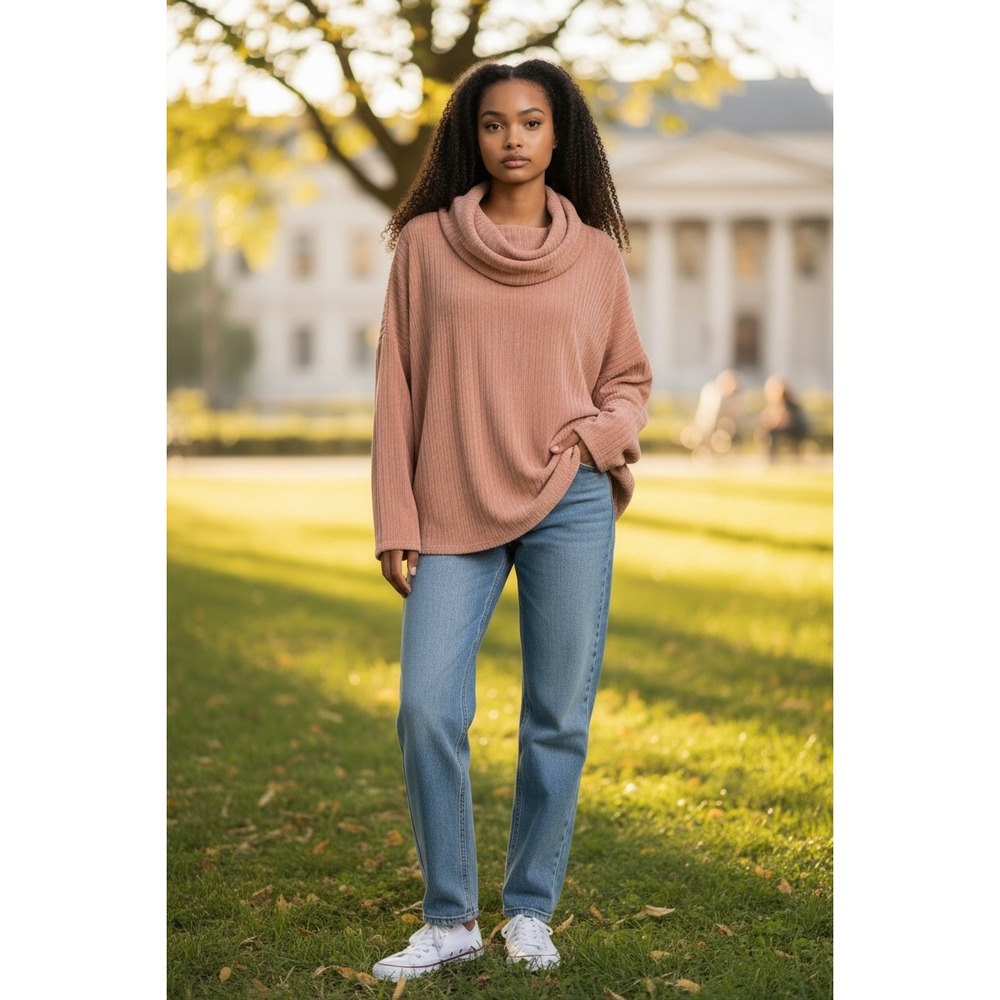 Ruby Rd Woman Pink Ribbed Knit Cowl Neck Oversized Tunic Top‎ Plus Size 2X